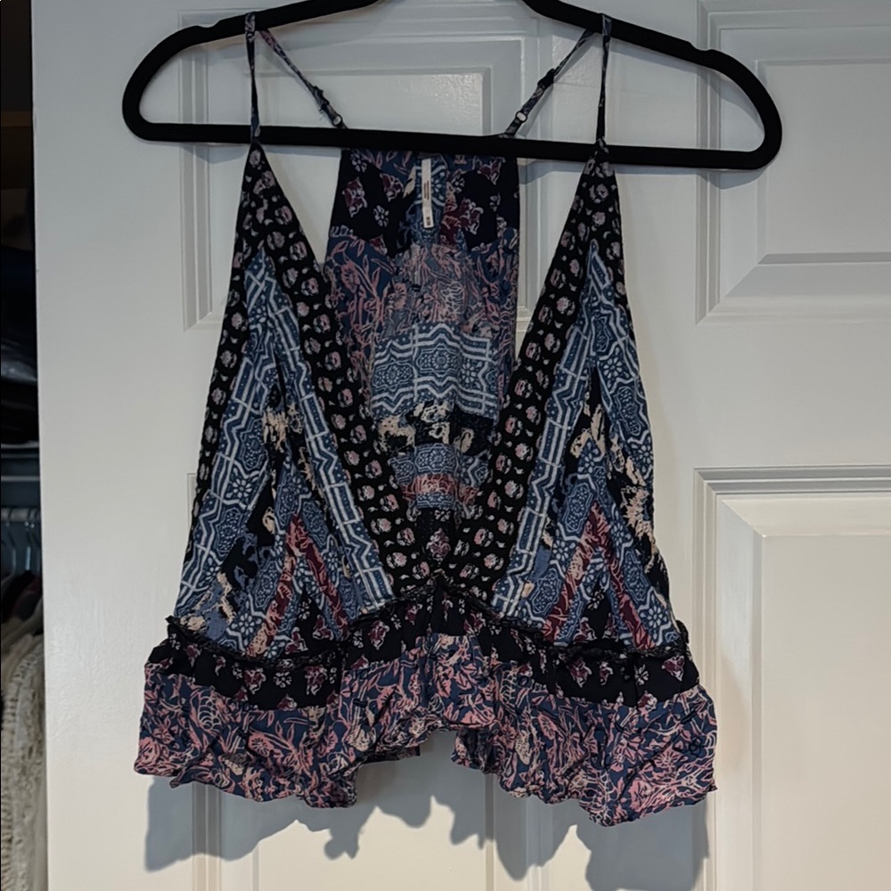 Free People Blue Asymmetrical Ruffled Camisole